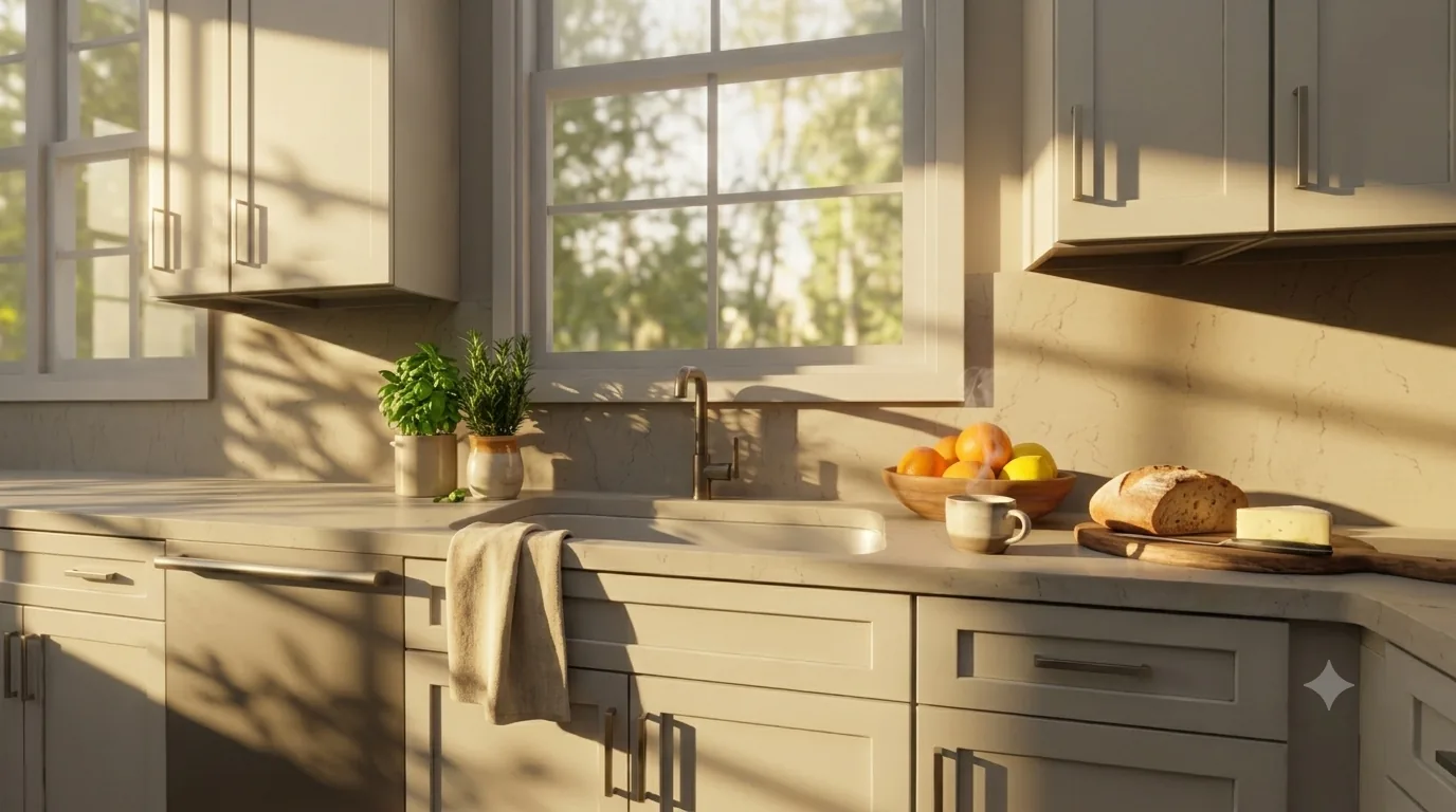 A sunlit kitchen